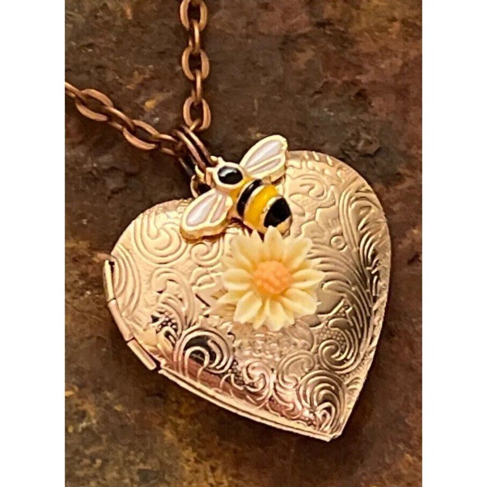 Heart Rose Gold Bee Locket Daisy Flower Anniversary Necklace Birthday Garden 29$